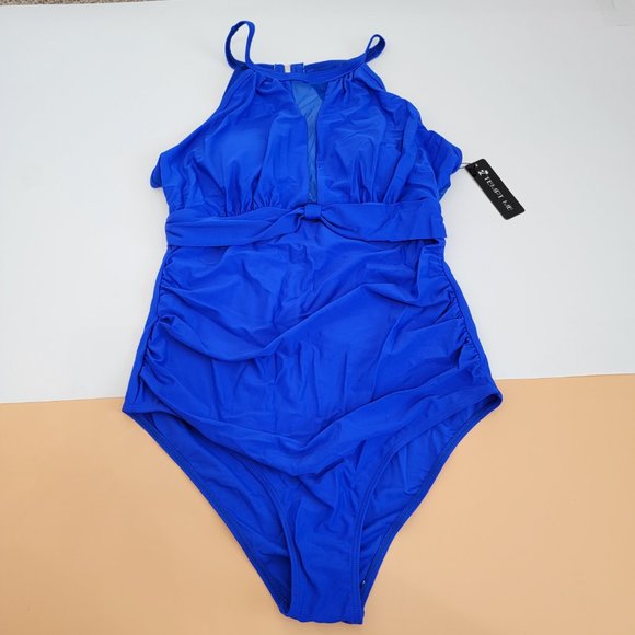 Tempt Me Women One Piece Swimsuit High Neck Plunge Mesh Ruched Monokini Swimwear - Picture 5 of 14